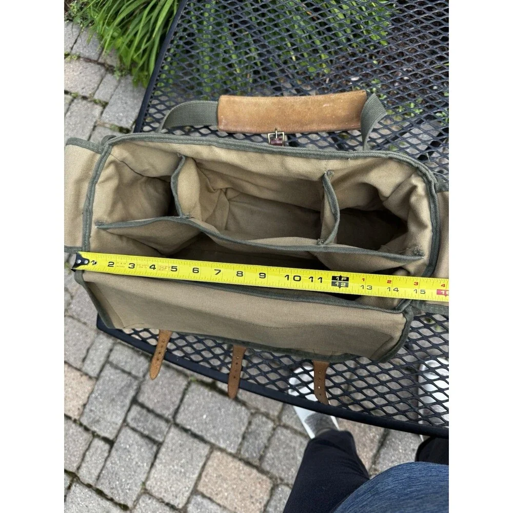 Vintage ORVIS Canvas Leather Duffle Fishing Shoulder Bag Khaki Made USA